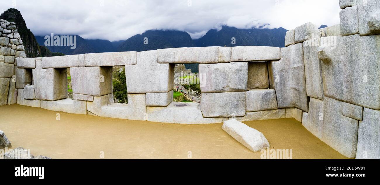 Temple des trois fenêtres à Machu Picchu, Aguas Calientes, Pérou, Amérique du Sud Banque D'Images