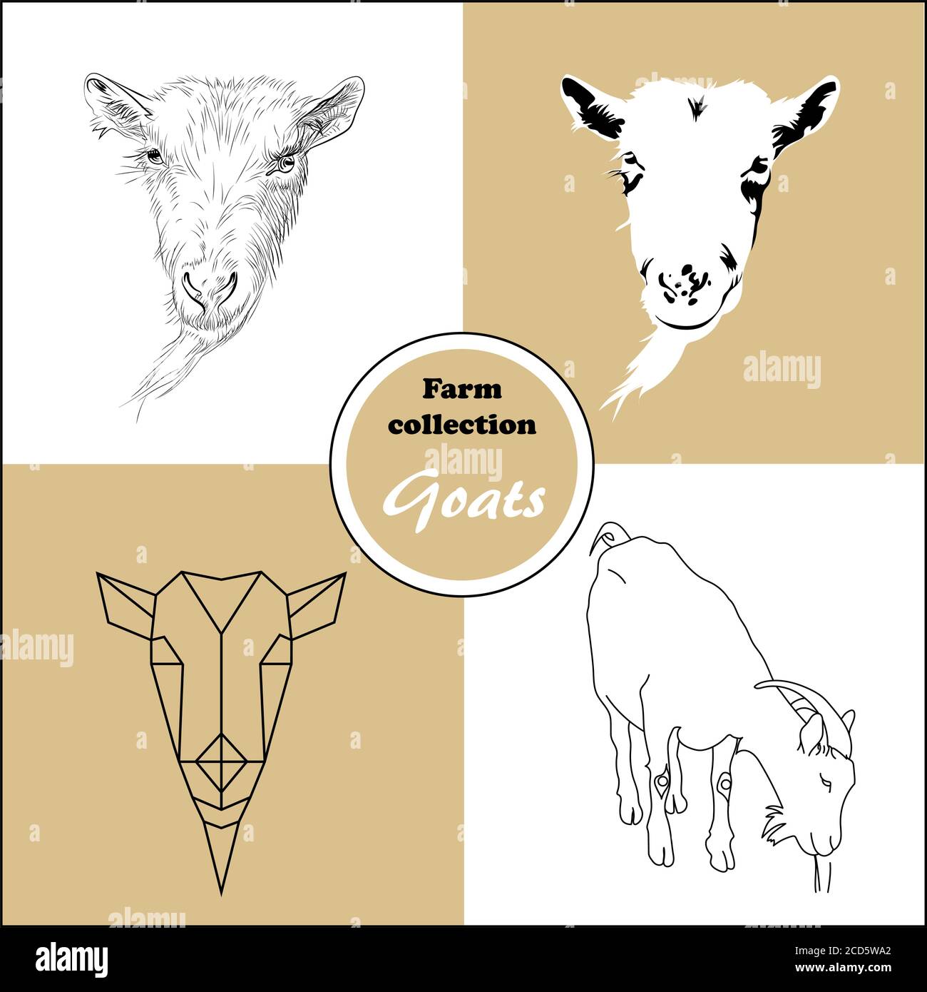 collection originale de fermes animales de têtes de chèvres dessinées à la main dans différents styles Illustration de Vecteur