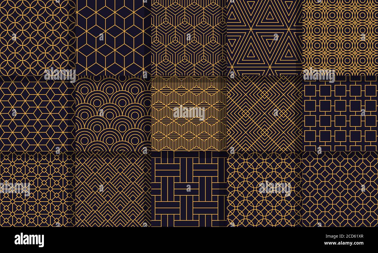 Motifs géométriques sans couture. Ensemble de décorations vectorielles à rayures de style graphique, motif labyrinthe décoratif vintage, rayures géométriques Illustration de Vecteur