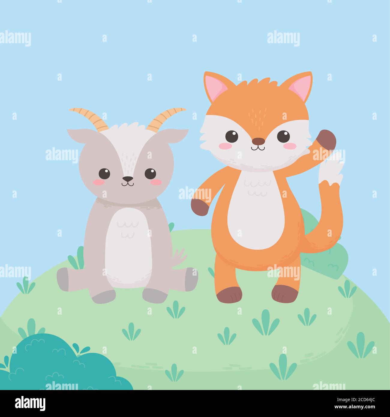 animaux de dessin animé de renard de chat mignon dans un paysage naturel vecteur illustration Illustration de Vecteur