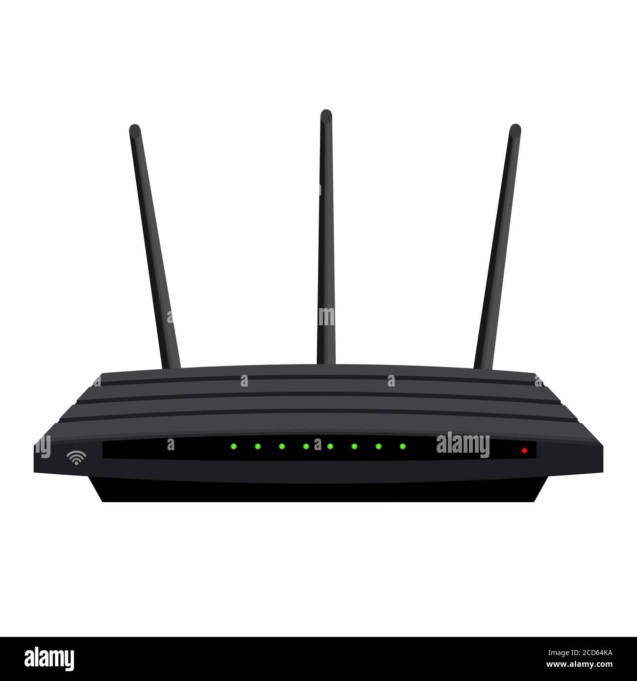 Routeur Wi-Fi réaliste avec trois antennes isolées en blanc. Voyants verts  sur le boîtier noir. Périphérique de distribution sans fil d'Internet.  Vecteur E Photo Stock - Alamy