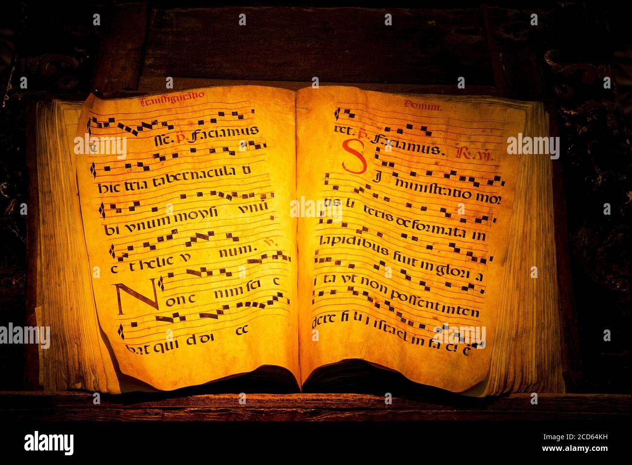 Livre de musique sur lutrin à la cathédrale de Ségovie, Ségovie, Castille et Leon, Espagne Banque D'Images