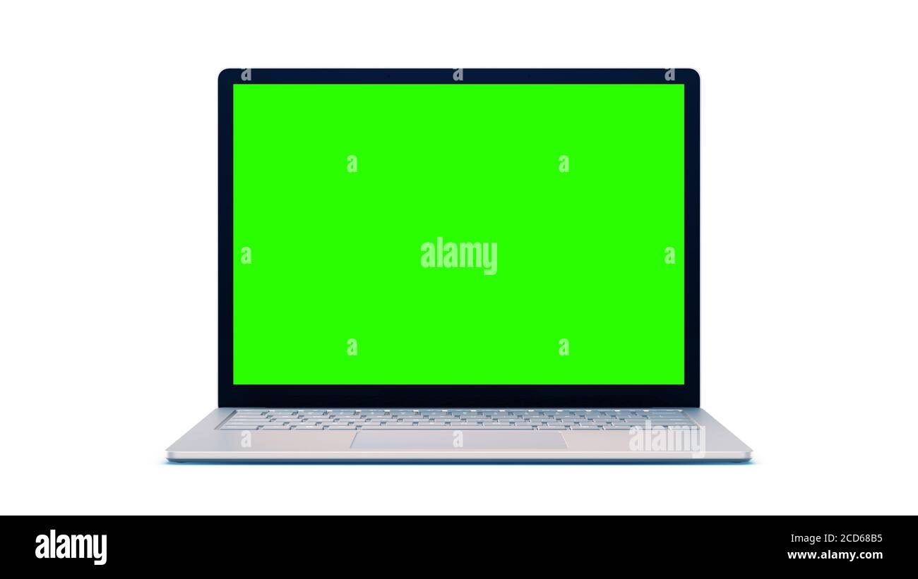 Ordinateur portable avec blanc vert isolé sur fond blanc illustration 3D Banque D'Images