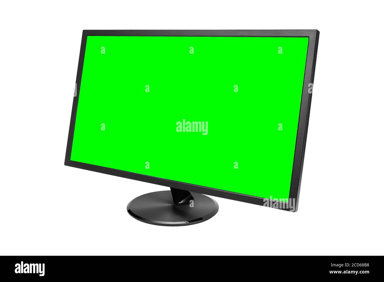 Moniteur d'ordinateur avec écran vert isolé sur fond blanc Banque D'Images