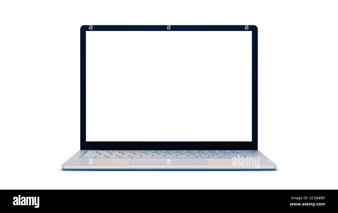 Ordinateur portable avec écran blanc isolé sur fond blanc illustration 3D Banque D'Images
