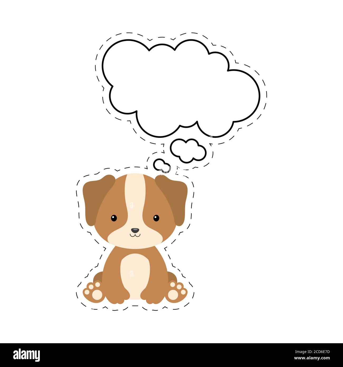 Joli Chien De Dessin Anime Avec Autocollant A Bulle De Discours Caractere Kawaii Sur Fond Blanc Caricature De Carte Postale D Animal Assis Pour Anniversaire Douche De Bebe Image Vectorielle Stock Alamy