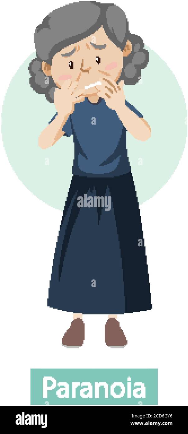 Personnage de dessin animé avec illustration des symptômes de paranoïa Illustration de Vecteur