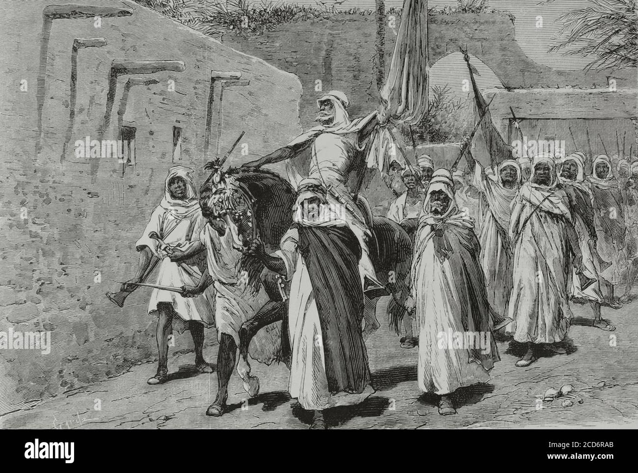 Tunisie. Marabout prêchant pour l'insurrection des tribus. Gravure de Tomas Carlos Capuz (1834-1899). La Ilustracion Española y Americana, 1881. Banque D'Images