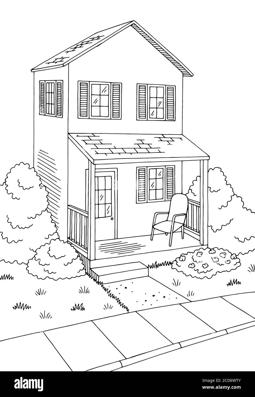 Street Road Graphic House noir blanc paysage vertical dessin illustration vecteur Illustration de Vecteur