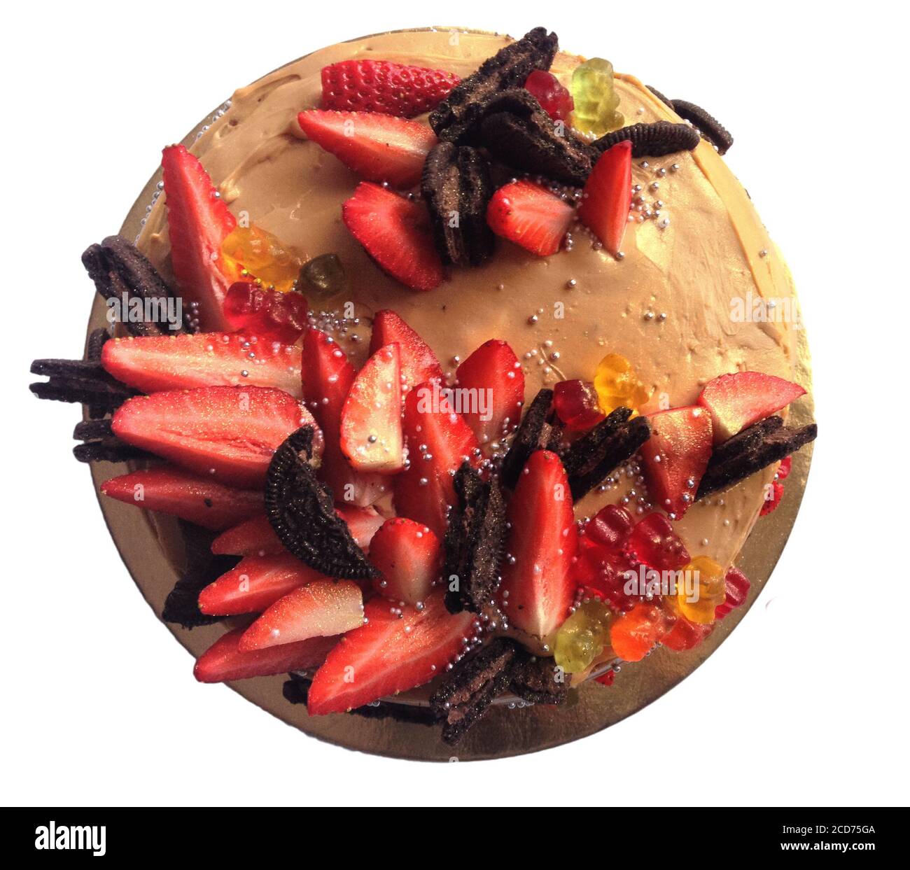 Gateau Plat Avec Fraise Biscuit Et Boules De Gelee Photo Stock Alamy