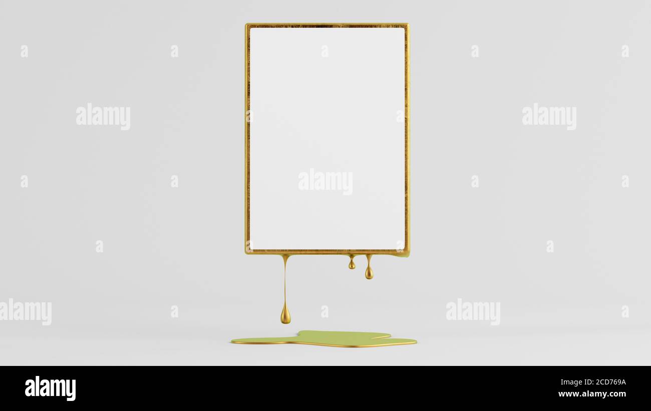 Golden Frame melting, maquette de rendu 3d Banque D'Images