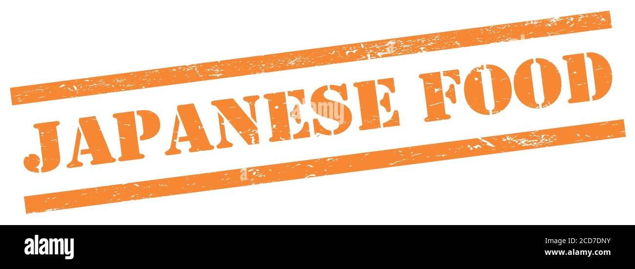 Texte DE LA NOURRITURE JAPONAISE sur timbre rectangle orange grungy. Banque D'Images