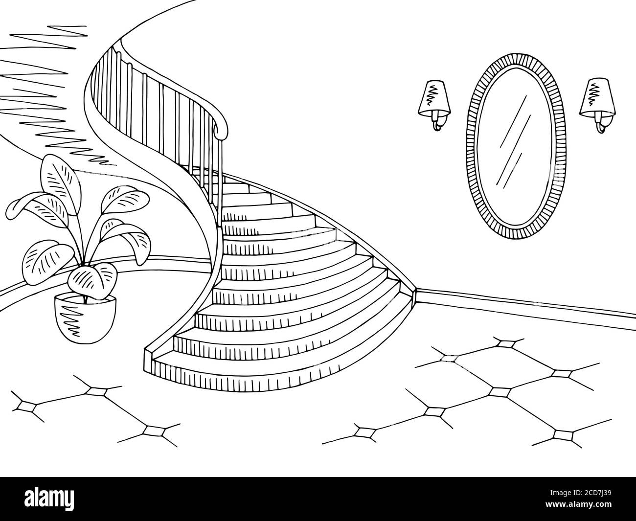 Motif de couloir noir blanc intérieur dessin d'illustration vecteur Illustration de Vecteur