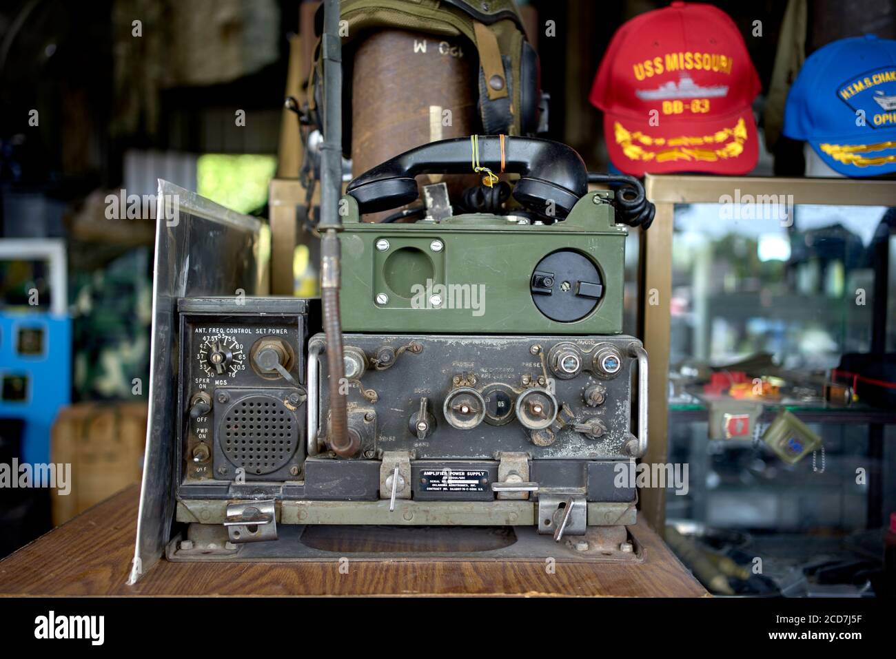 Willy's Jeep, WW2, téléphone sur le terrain, équipement radio, Armée américaine Banque D'Images