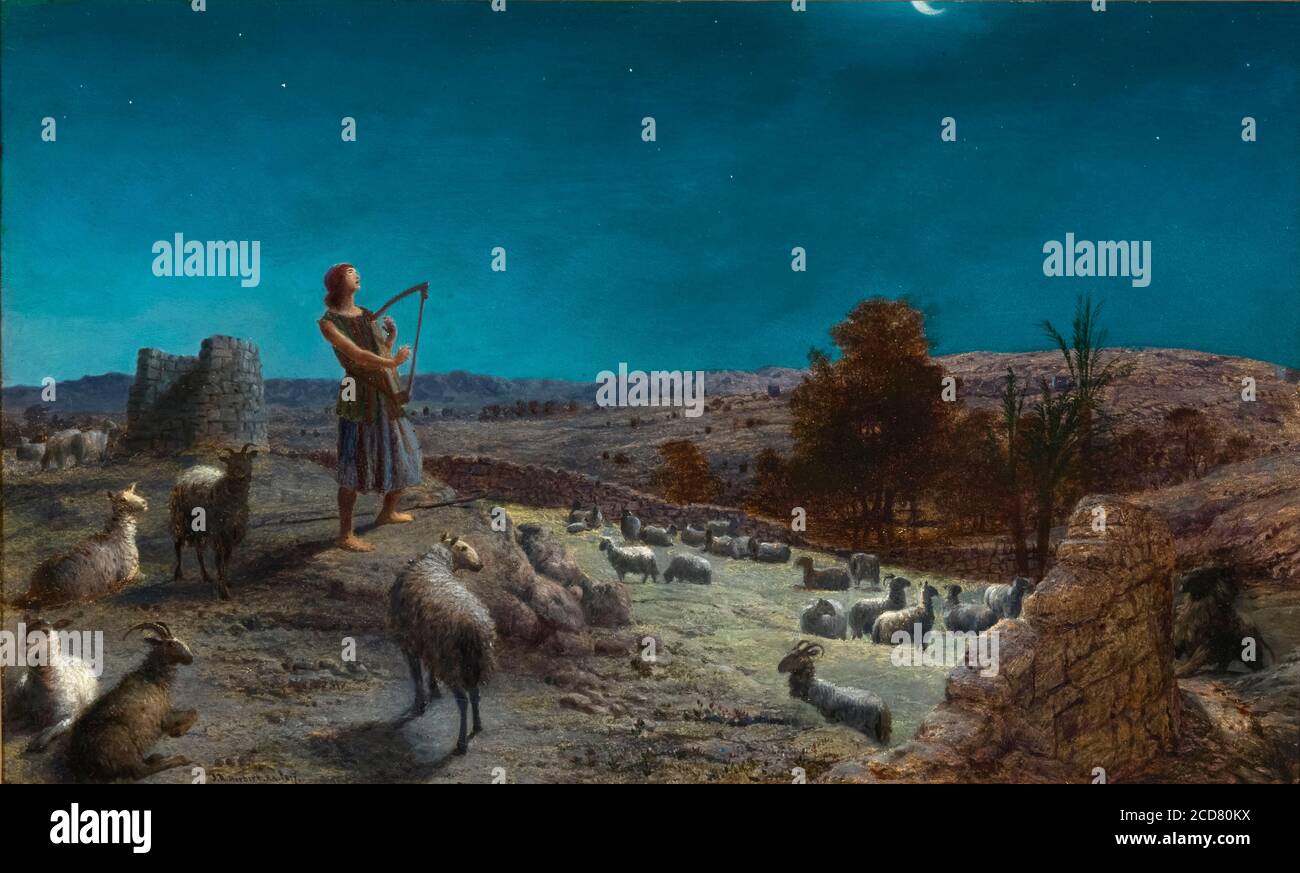 David le futur roi d'Israël alors qu'il était berger à Bethléem, peinture de John Rogers Herbert, 1877 Banque D'Images