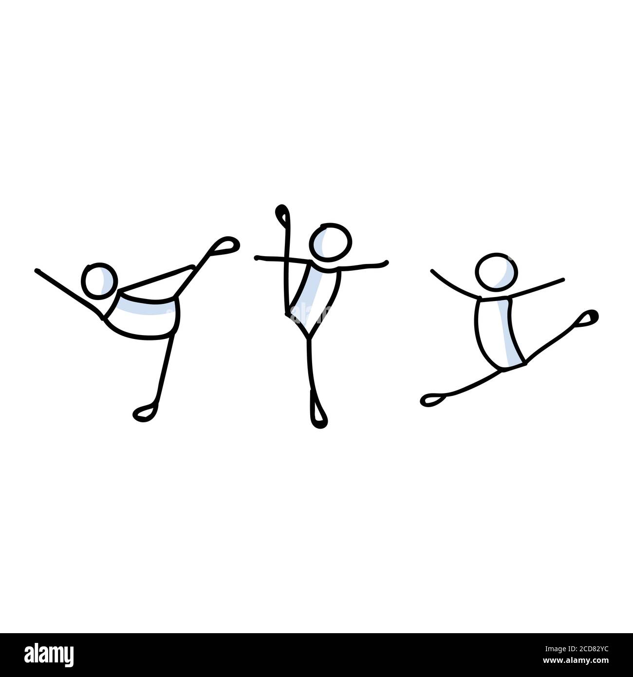 Concept de jeu de danseuses de ballet stickman dessiné à la main. Simple contour ballerina figure doodle icône clipart. Pour le dessin d'un studio de danse ou d'un artiste de théâtre Illustration de Vecteur