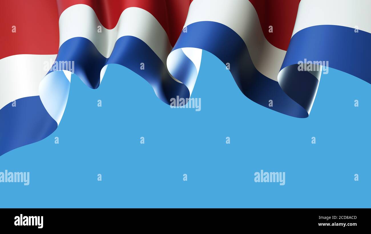 Pays-Bas drapeau sur ciel bleu pour le design de bannière. Drapeau hollandais isolé sur fond bleu. Motif patriotique hollandais festif, templa Banque D'Images