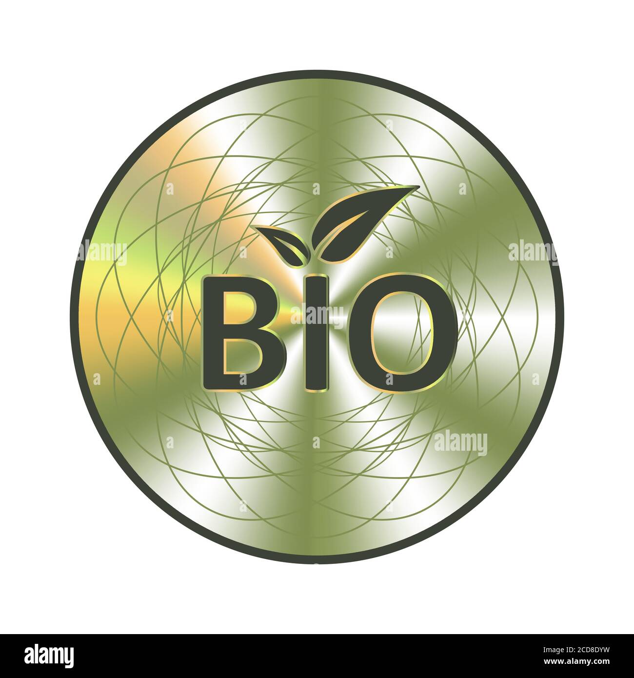 Autocollant bio holographique vert. Hologramme rond signe réaliste avec des feuilles. Autocollant bio vectoriel pour la promotion de produits naturels Illustration de Vecteur