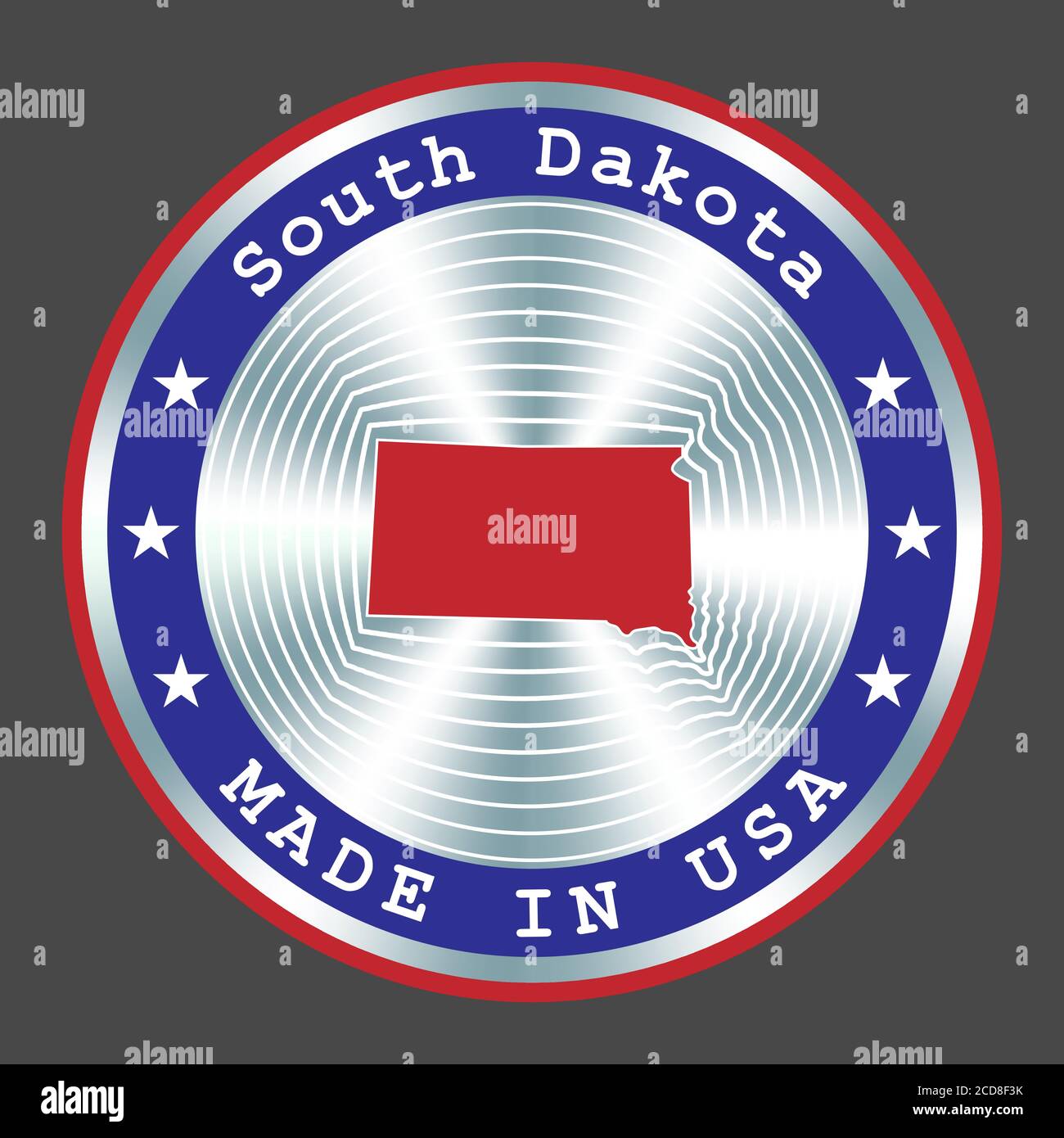 Fabriqué dans le Dakota du Sud signe de production local, autocollant, sceau, timbre. Enseigne hologramme ronde pour la conception d'étiquettes et le marketing national Illustration de Vecteur
