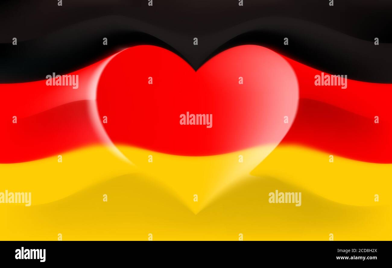 L'Allemagne avec amour. Drapeau national de l'Allemagne avec des vagues en forme de coeur. Arrière-plan dans les couleurs du drapeau allemand. Forme du cœur, illustration vectorielle Illustration de Vecteur