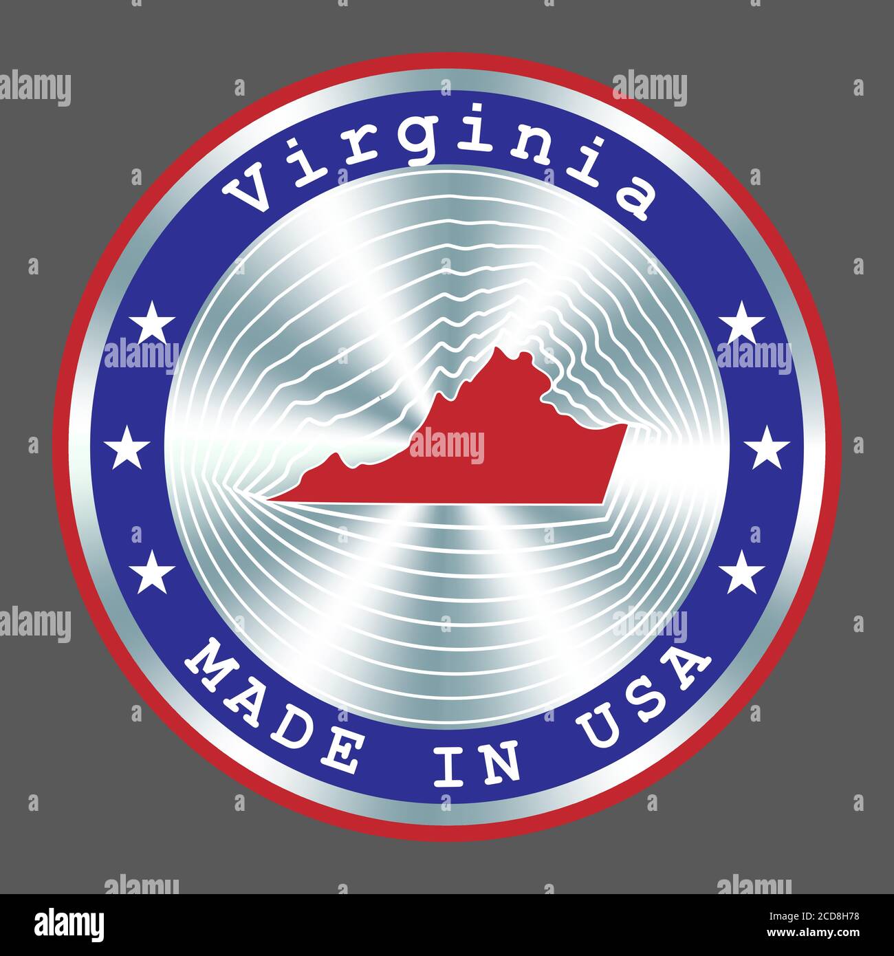 Fabriqué en Virginie signe de production locale, autocollant, sceau, timbre. Enseigne hologramme ronde pour la conception d'étiquettes et le marketing national Illustration de Vecteur