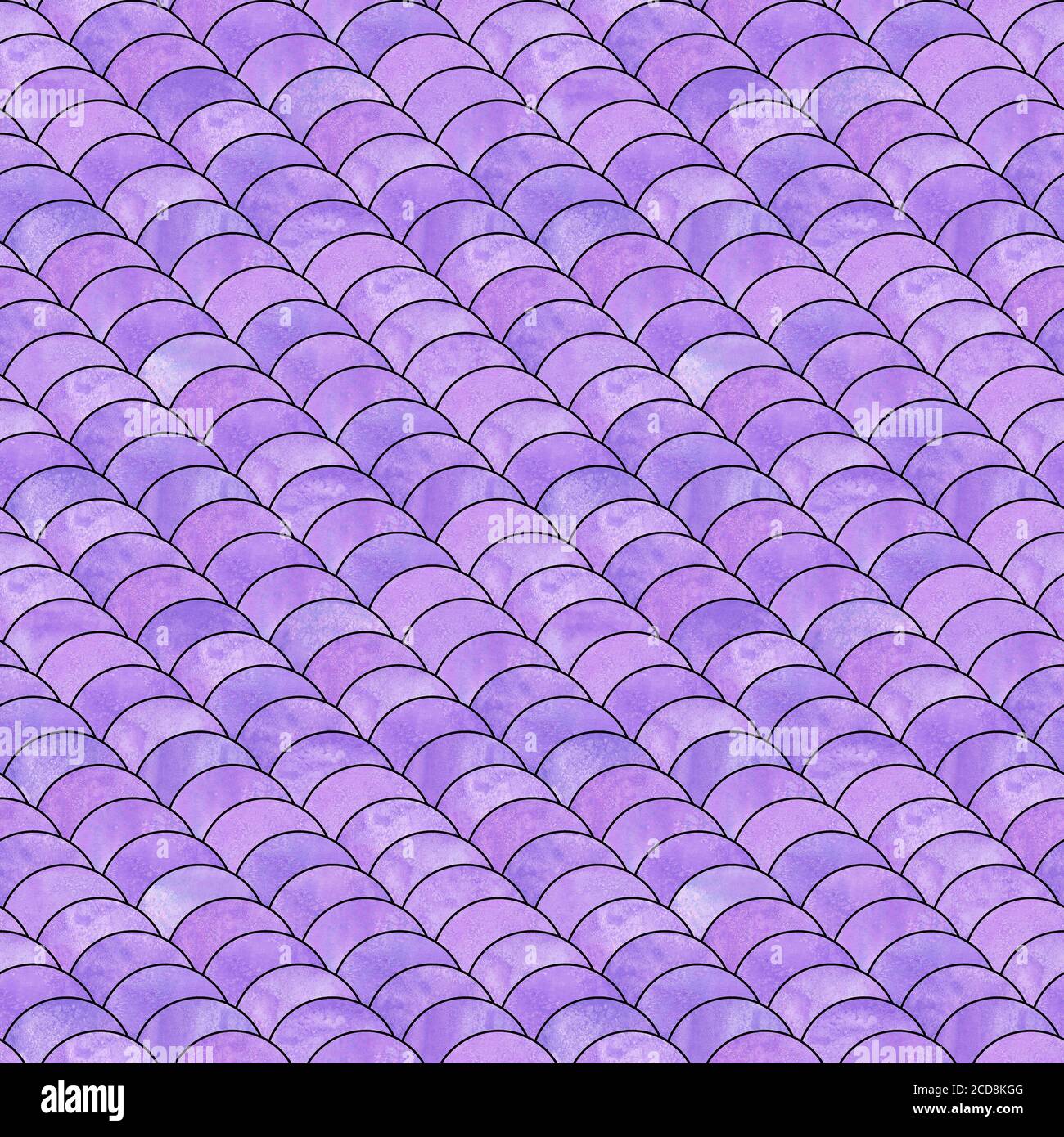 Abstrait géométrique poissons échelle vague japon magie modèle sans couture. Aquarelle fond violet tracé à la main avec contour noir. Echelle d'aquarelle sha Banque D'Images