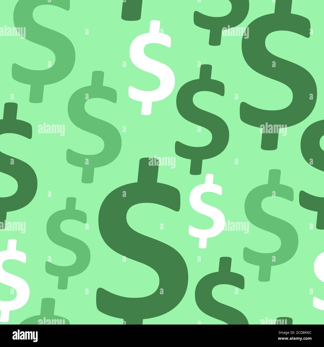 Affiche dollar sans couture. Arrière-plan enveloppant avec des symboles de devise américaine répétés blanc vert sur fond vert clair. Banque D'Images