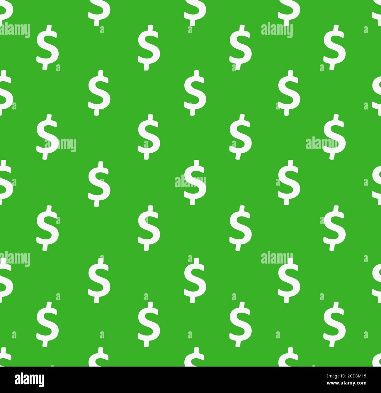 Affiche dollar sans couture. Arrière-plan enveloppant avec symboles de devise américaine répétitifs de couleur blanche sur fond vert. Banque D'Images