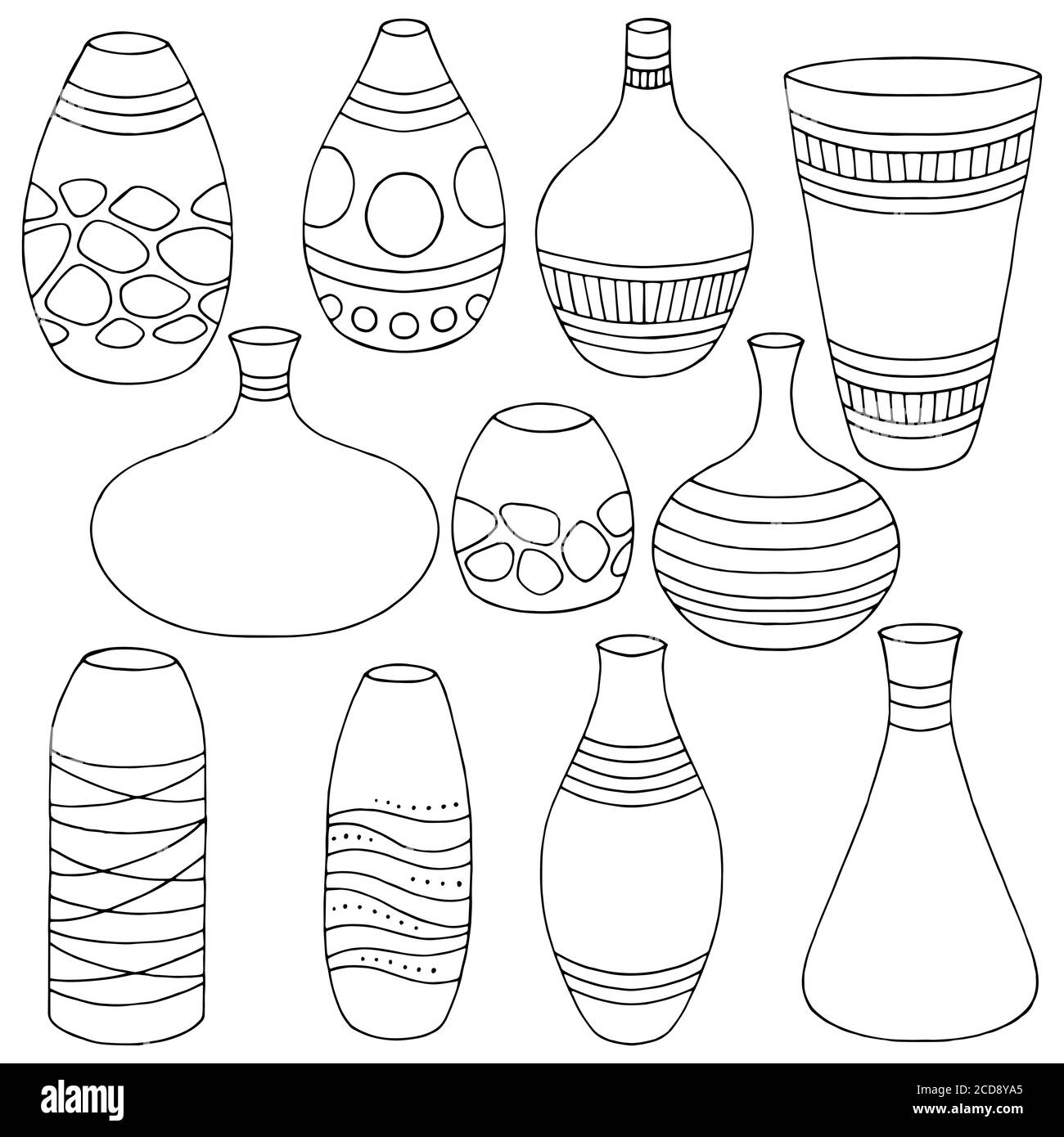Ensemble de vase graphique noir blanc isolé esquisse vecteur d'illustration Illustration de Vecteur