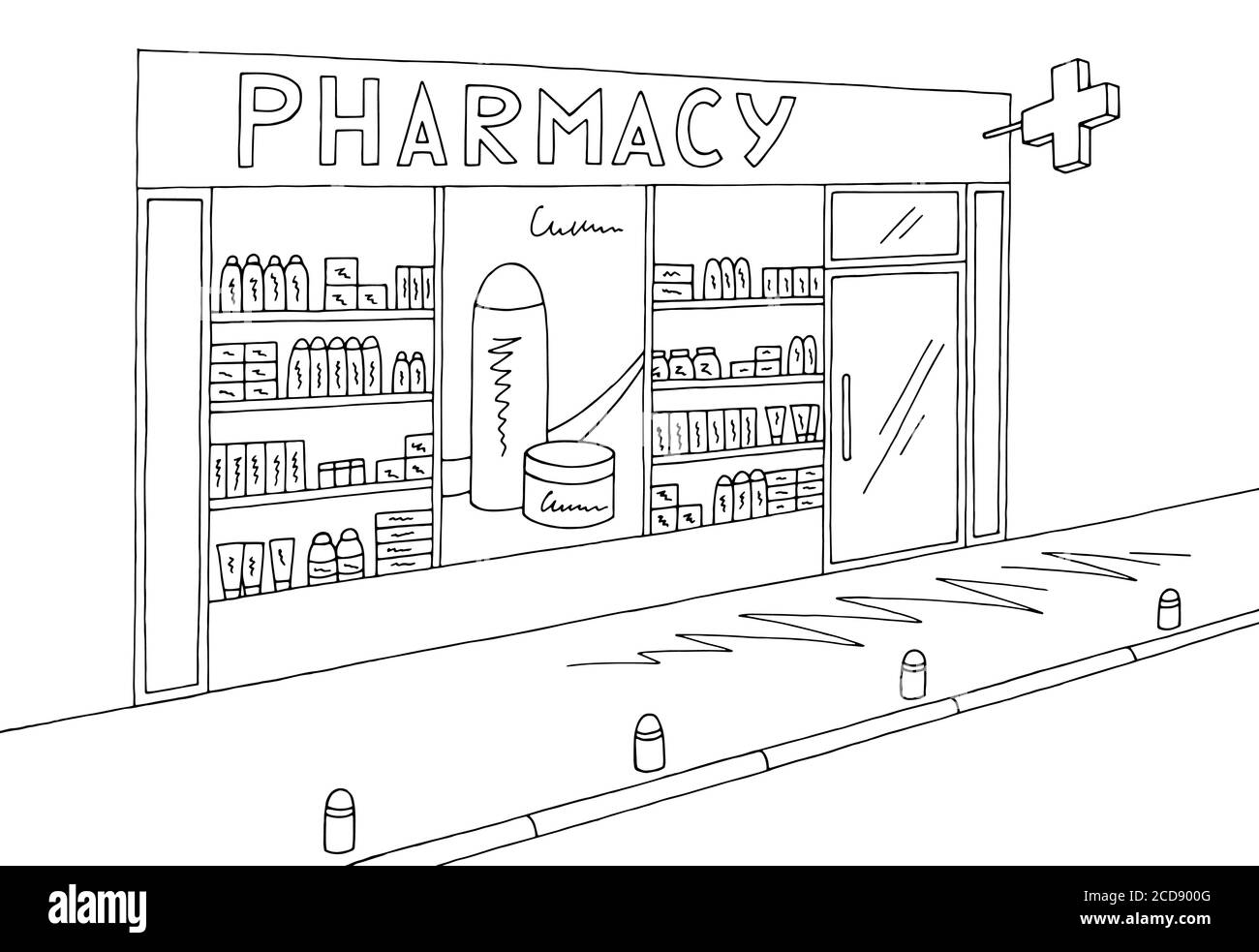 Graphique Exterieur De L Atelier De La Pharmacie Noir Blanc Dessin Illustration Vecteur Image Vectorielle Stock Alamy