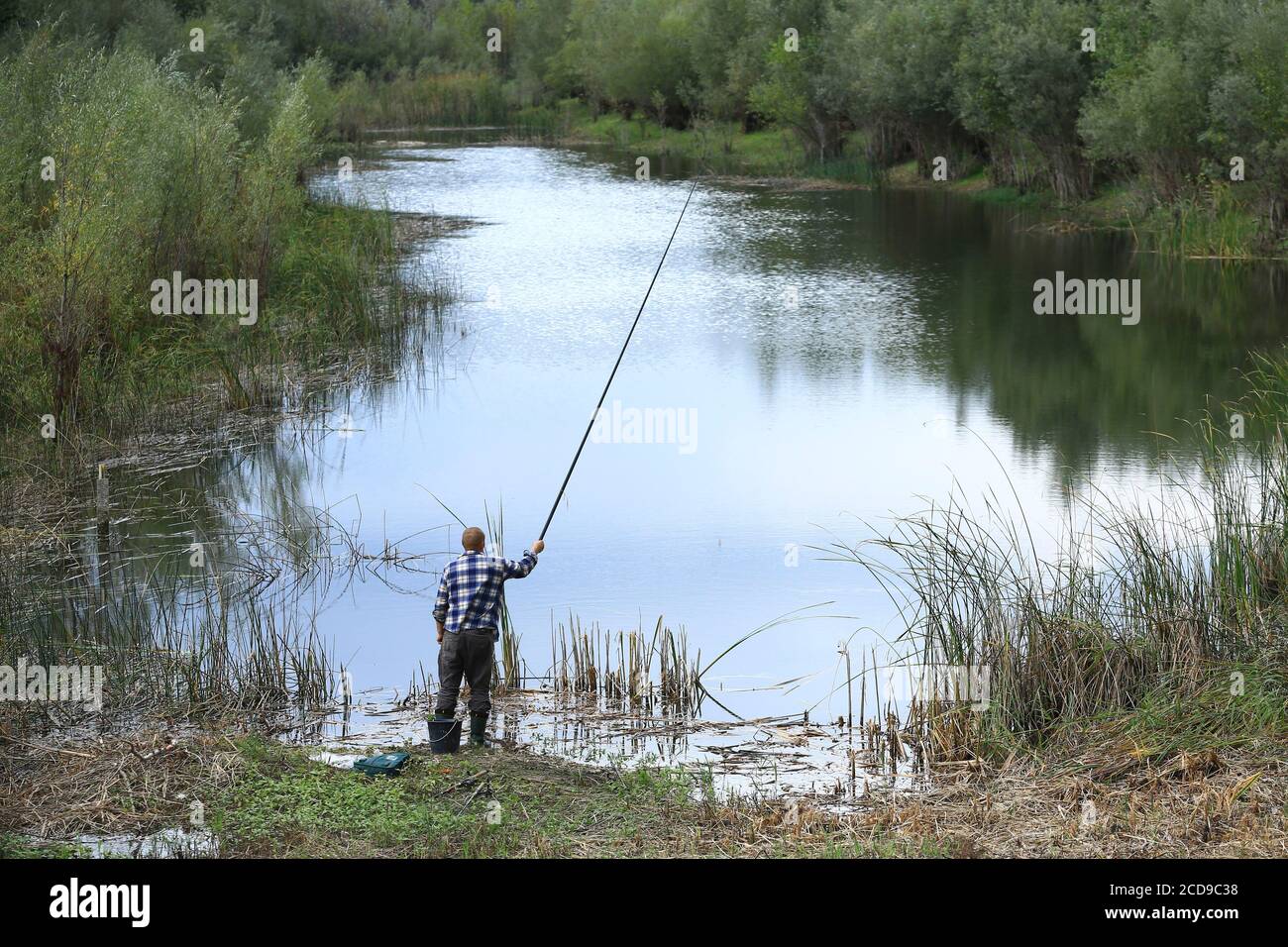 France, Vaucluse, Bollene, Malatras Lone, pêcheur Banque D'Images