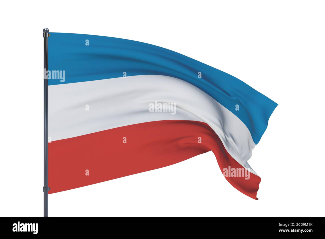 Le drapeau de la Crimée. Illustration 3D isolée sur fond blanc. Drapeaux des sujets fédéraux de la Russie. Banque D'Images