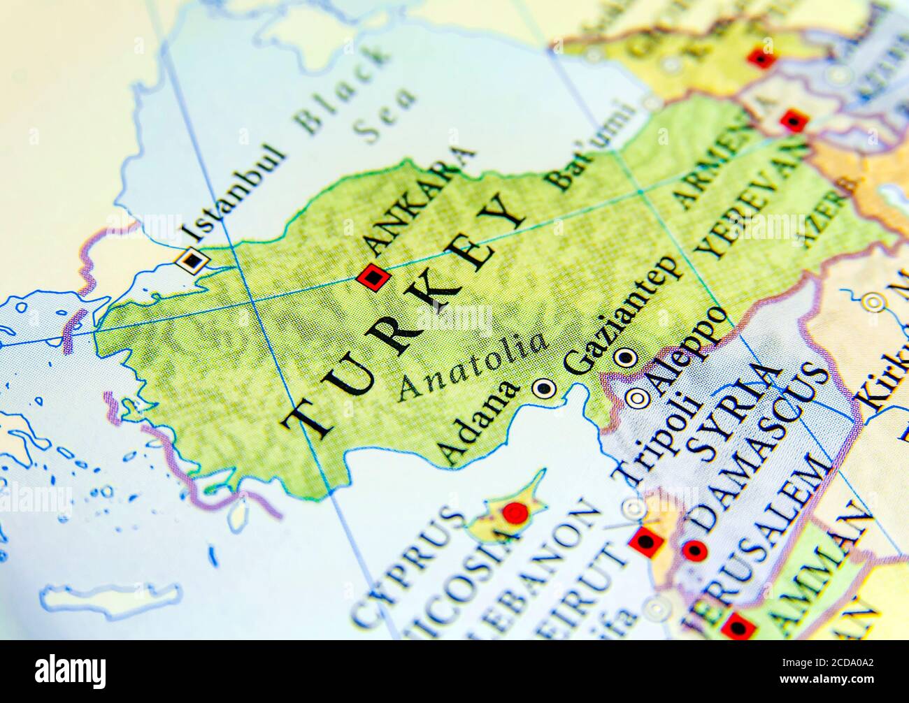 Carte géographique de la Turquie avec des villes importantes Banque D'Images