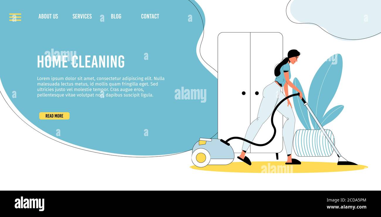 Page d'accueil des activités de ménage de nettoyage à domicile Illustration de Vecteur