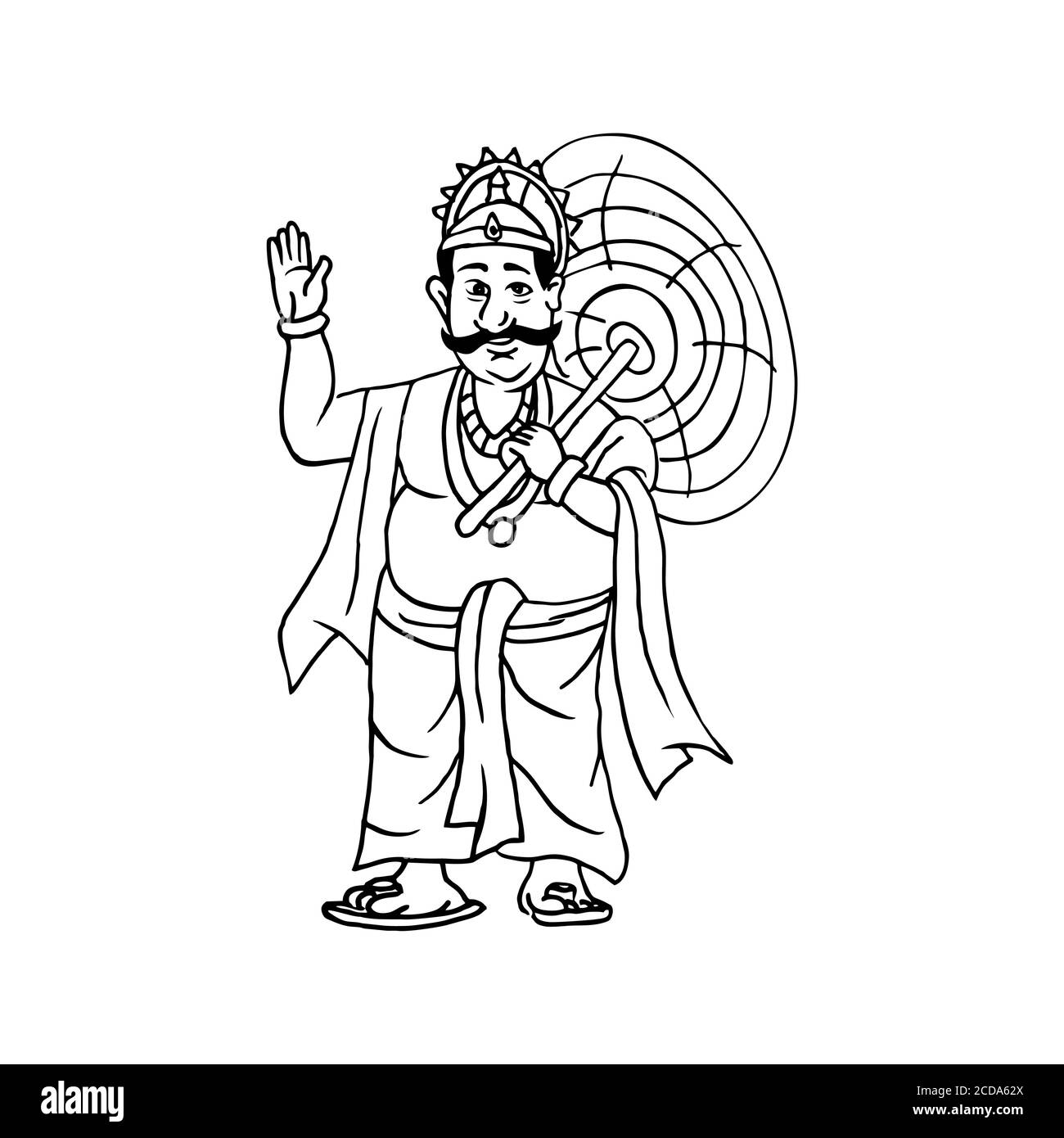 Kerala Onam Festival Mahabali également kown Maveli esquisse de contour Illustration de Vecteur