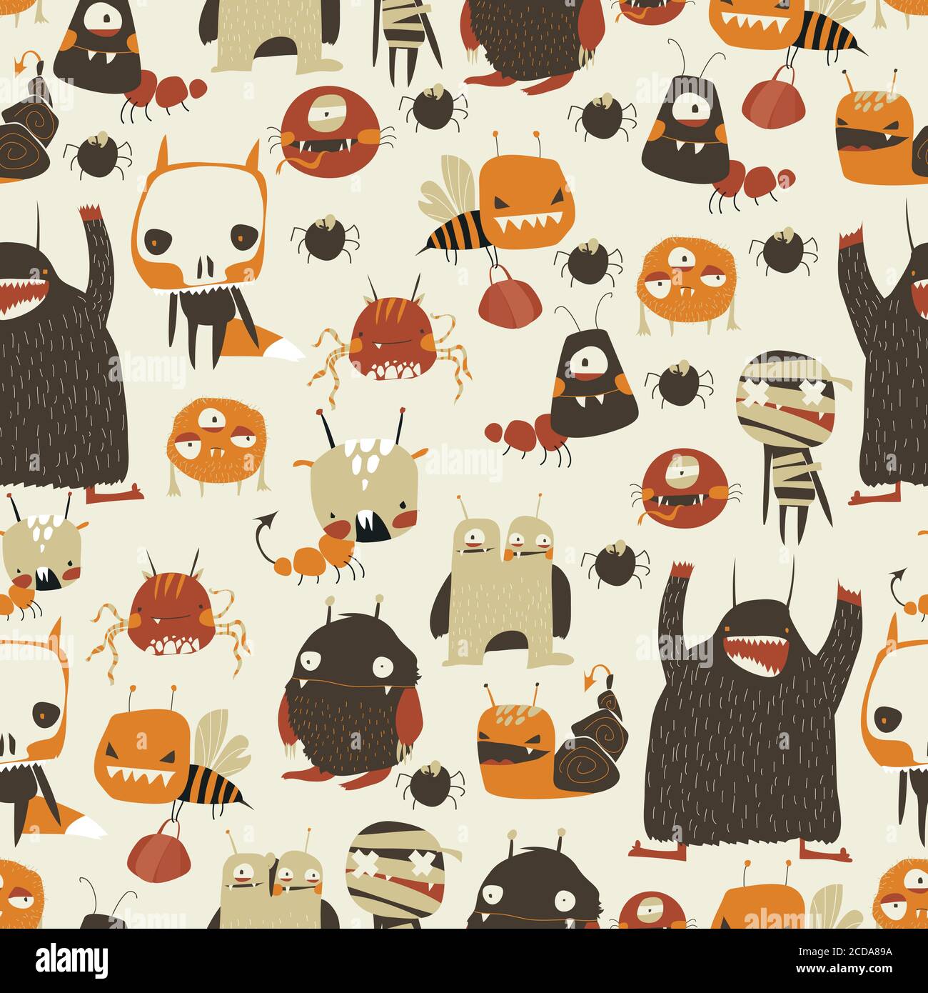 Motif sans couture avec de jolis monstres colorés sur fond blanc Illustration de Vecteur