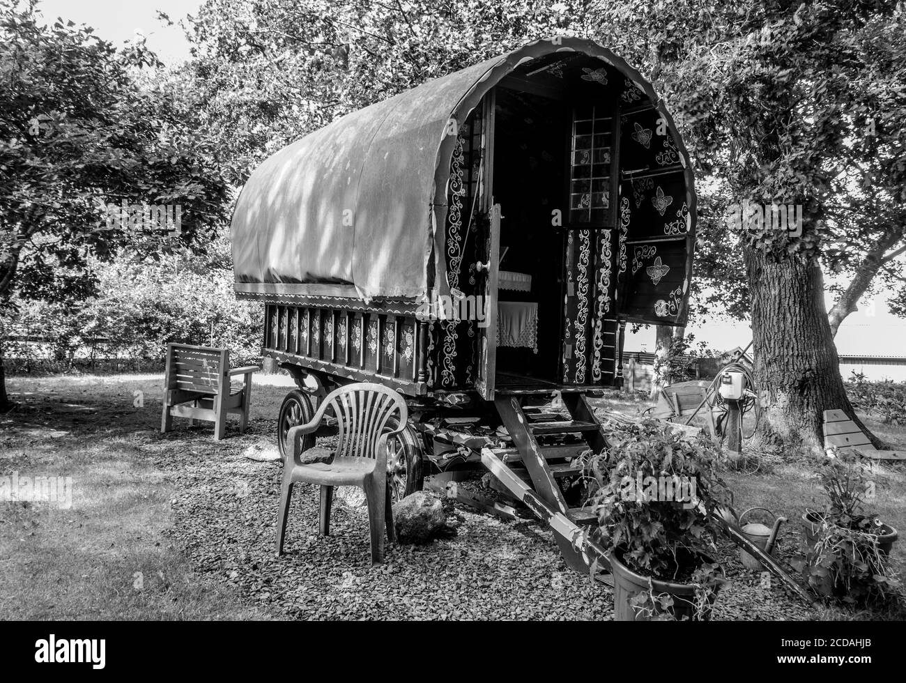 Caravane tzigane utilisée par les voyageurs roms Banque D'Images