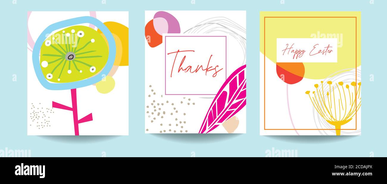 Collection d'art abstrait scandinave à base de fleurs abstraites rétro-moderne différents éléments floraux et abstraits dans un pli rétro vintage rémini-style Banque D'Images