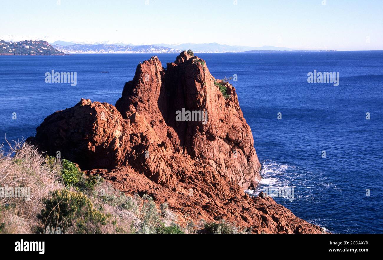 Côte de la Corniche d'or à Esterel Banque D'Images