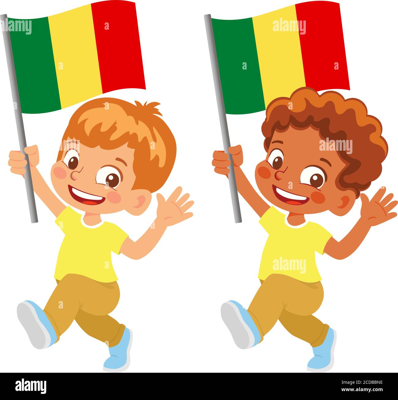Drapeau du Mali en main. Drapeau de retenue des enfants. Drapeau national du Mali vecteur Illustration de Vecteur