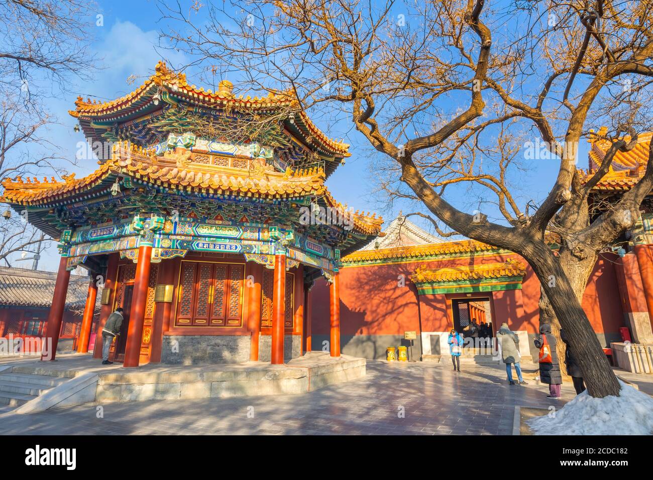 Beijing, Chine - Jan 12 2020: Temple Yonghe - le Palais de la paix et de l'harmonie est un temple lama de l'école Gelug du bouddhisme tibétain, fondée en 16 Banque D'Images