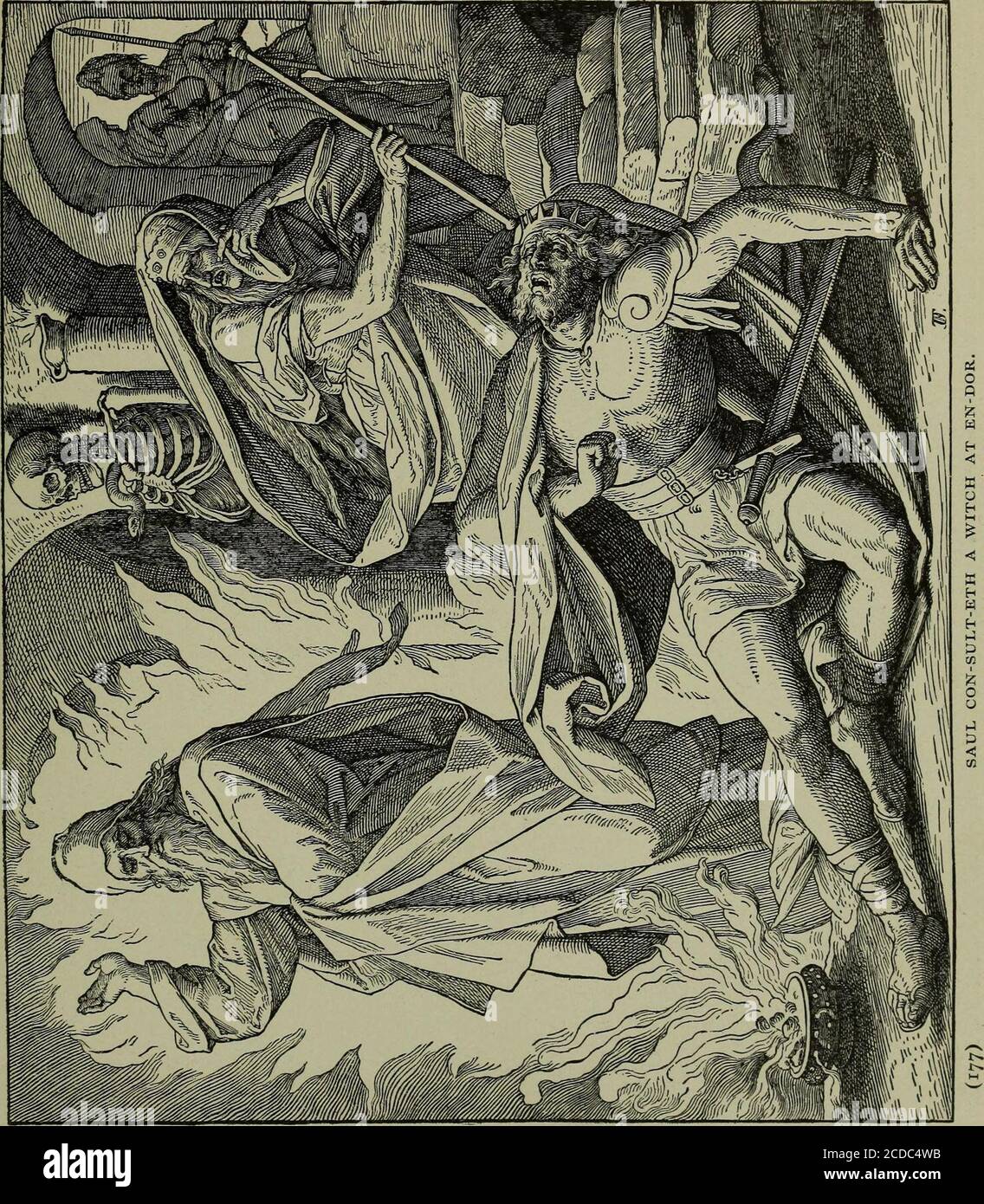 . Histoires sucrées de Dieu; dans la langue de l'enfance et les belles délimitations de l'art sacré . sorcière d'en-dor. Et il lui dit: Il lui apporta la viande que je te nomma. Et la sorcière lui dit: Ne savez-vous pas que Saül a envoyé tous ceux qui travaillent charmes hors de la terre? Et pourquoi tu as mis un snare pour ma vie, pour que je sois mis à mort ? Et Saül dit: Comme le Seigneur vit là, nGharm viendra vers toi pour cette chose. Puis la sorcière dit: Qui vais-je t'amener? Et il dit: Apportez-moi Sam-u-el. Ainsi la sorcière a fait des signes étranges et a parlé strangeas, et a balayé sa baguette Banque D'Images