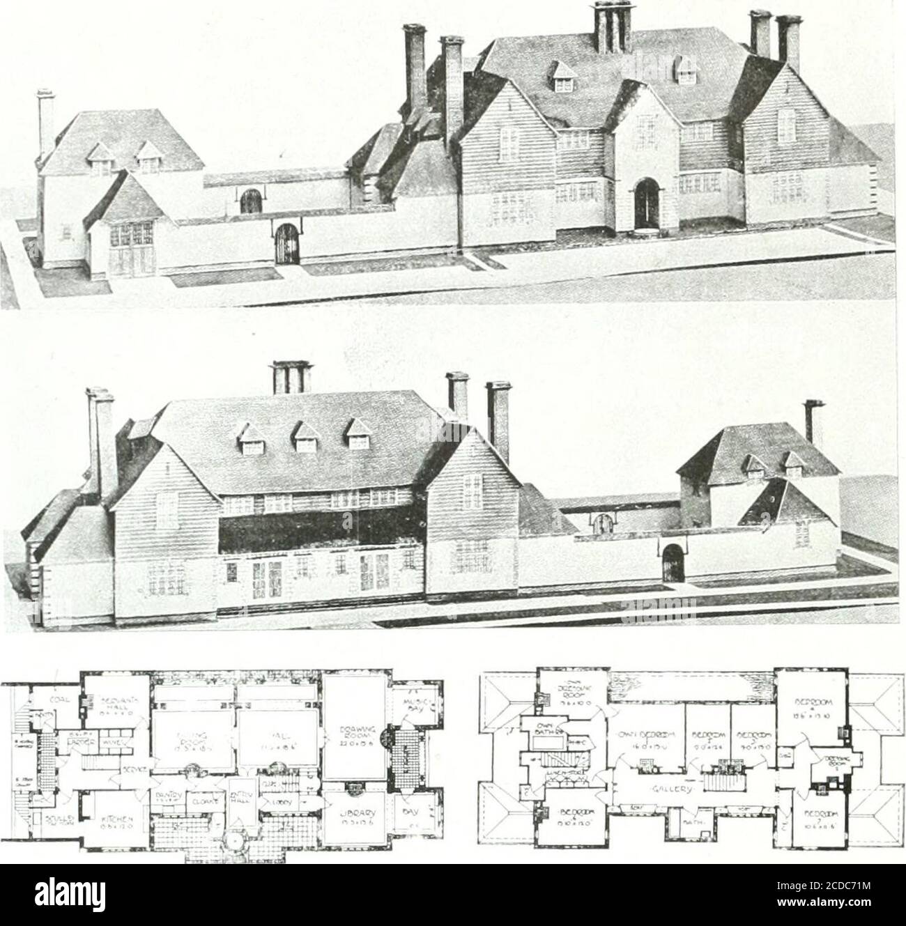 . Construction : une revue pour les intérêts en génie architectural et en sous-traitance du Canada . r I garage : h A 394 CONSTRUCTION. LIVRE PRIX PAR LKSr.IK MANSFIELD. Sont douze pieds de haut, et cette différence d'échelle hassa grand effet sur le contour général des élévations.UNE galerie a été arrangé sur une mezzanine au-dessus de la bibliothèque, et est approché par un petit circularsteer. Cela servirait de réserve de livre pratique et un agréable refuge pour un propriétaire studieux. Les chambres à coucher sont admirablement planifiées, mais avec une générosité inhabituellement, la plus grande pièce est attribuée à la plus aguest. Sur la deuxième flo Banque D'Images