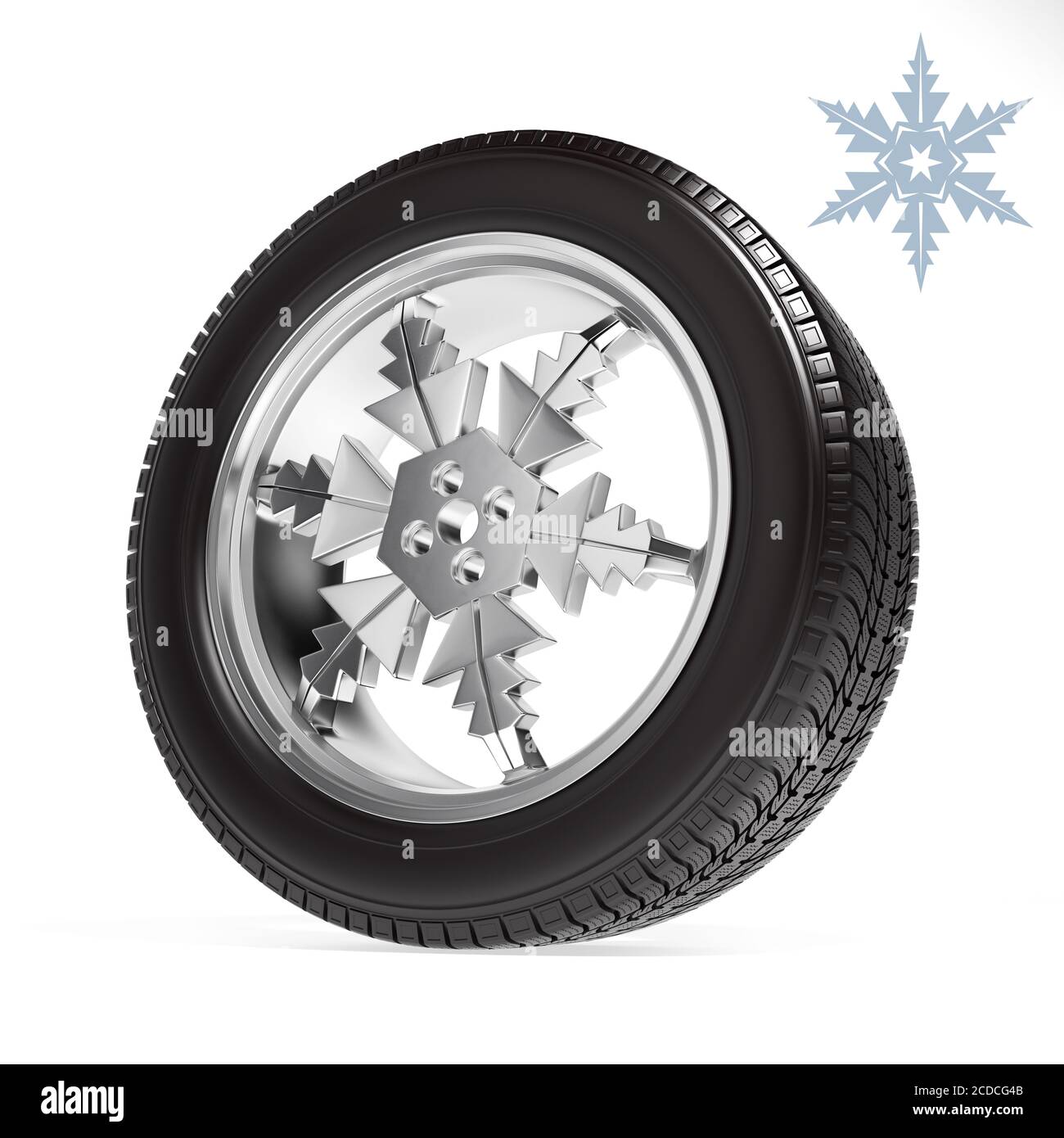 Roues de voiture d'hiver sous forme de flocons de neige Banque D'Images