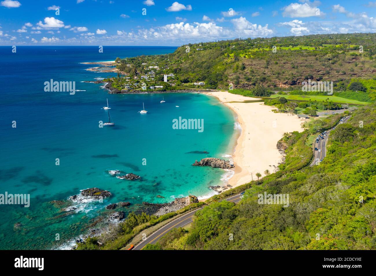 Waimea Bay, North Shore, Oahu, Hawaii, plage, déserte, covid Banque D'Images