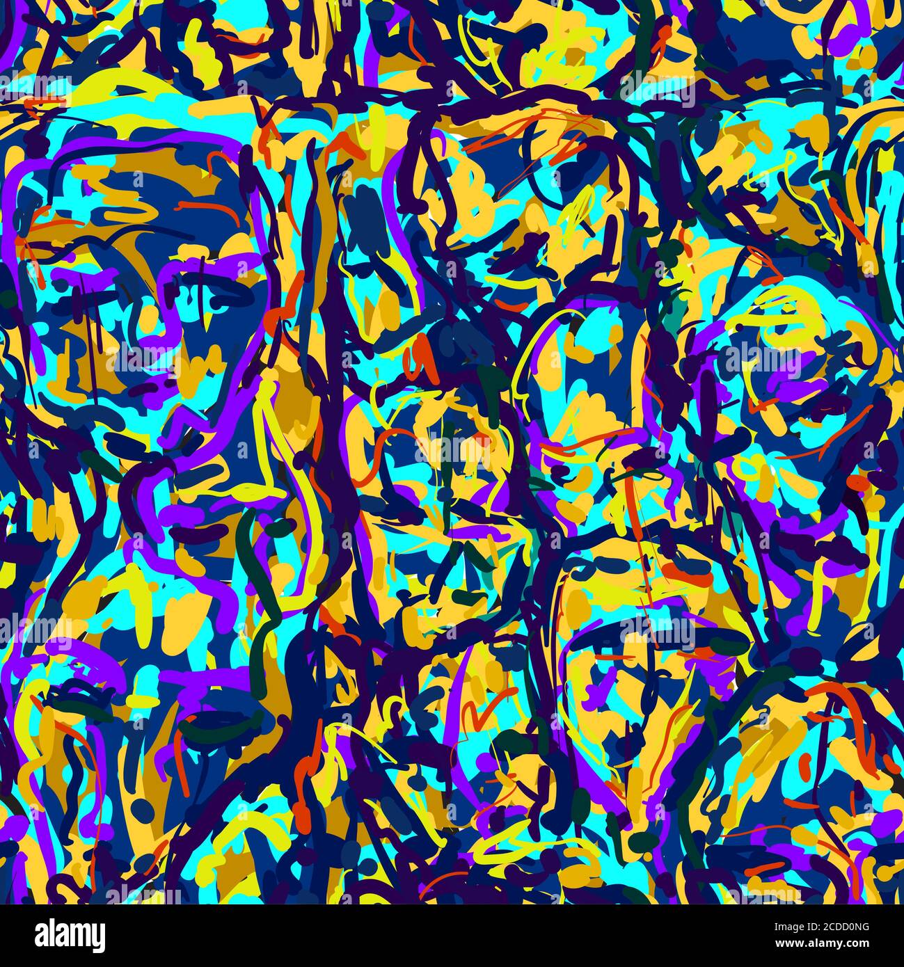 Motif original sans couture avec motif de peinture abstrait visages humains Illustration de Vecteur