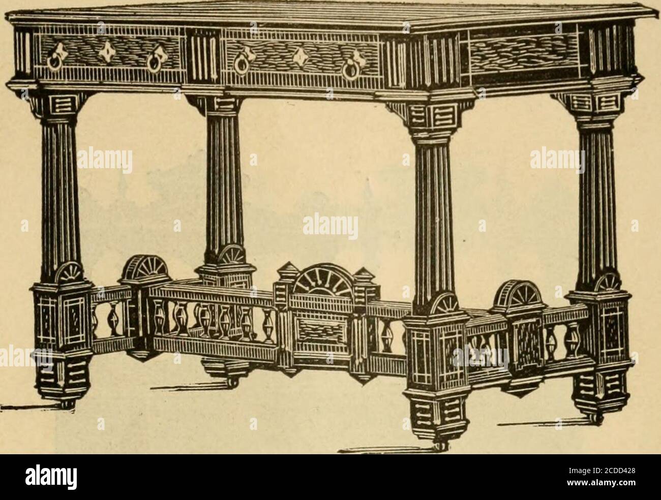 . Catalogue illustré de mobilier de bureau et de bibliothèque. . tables de première classe, élégantes et plus en détail sur le marché. Les supports d'extrémité sont sculptés à la main, et les façades de tiroir, les panneaux et le bord supérieur sont plaqués de noyer très polyphedfrançais. Comporte des poignées en métal sur les tiroirs et une couverture en toile de billard avec un bord doré sur le dessus. Il dépasse en général la finition et la constructionle design précédent, et a seulement à voir pour être apprécié bv le public.est fait en trois tailles, soit 3 pieds 6 pouces, 4 pieds, et 4 pieds 6 pouces de long. Le no 295 représente un spécimen fin de la bibliothèque de la Reine Anne Banque D'Images