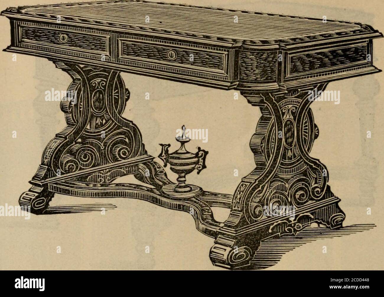 . Catalogue illustré de mobilier de bureau et de bibliothèque. . N° 293. La table de bibliothèque représentée par la conception ci-dessus est de beaucoup mieux construction et beaucoup plus coûteux de fabrication que l'article précédent il est richement orné par l'ajout de savoureuses sculptures et des walternveneers français (très poli) sur les façades de tiroir, le bord supérieur de sable proéminent et^otherpartes panelot la table. Possède des poignées en métal et une couverture en cloL de billard sur le dessus. Est fait m trois tailles, soit : 8 pieds 6 pouces, 4 pieds, et 4 pieds 6 pouces. Lire la Préface de ce catalogue. N° 294 cette conception présente l'un des plus Banque D'Images