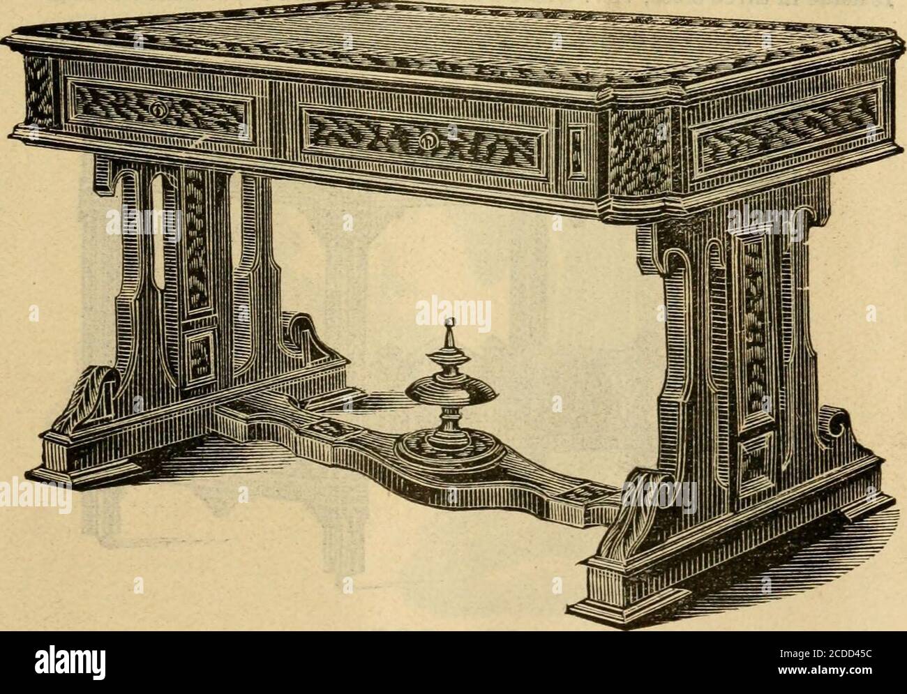. Catalogue illustré de mobilier de bureau et de bibliothèque. . N° 292. T.^i^ f^ représente une bonne table de bibliothèque substantielle, ornée de boiseries françaises polies sur les frouts de tiroir, les panneaux et le bord supérieur. Il y a des dorures sur les tiroirs et une couverture en tissu de billard avec une bordure dorée soignée. Ismade m trois tailles: 3 pieds 6 pouces, 4 pieds, et 4 pieds 6 pouces de long, mais peut être étendu à toute longueur désirée pour l'usage des directeurs de banque, des fiduciaires et d'autres organisations. N° 293. La table de bibliothèque représentée par la conception ci-dessus est de beaucoup meilleure construction et beaucoup plus coûteux de fabrication que la préce Banque D'Images