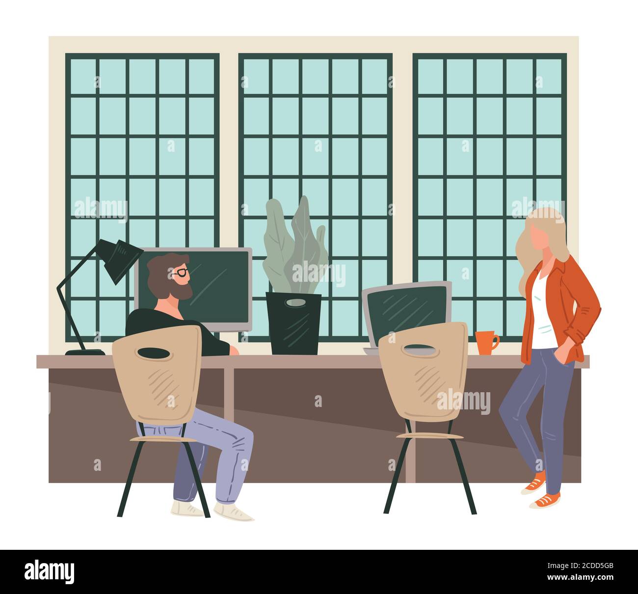 Travailleurs au bureau en pause-café, réunion des partenaires Illustration de Vecteur